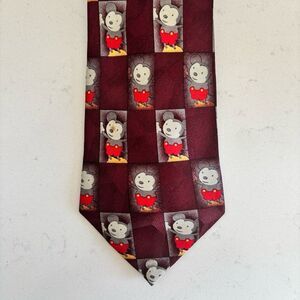 Vintage Mickey Unlimited Tie | Burgundy Checkerboard Mickey Mouse Necktie